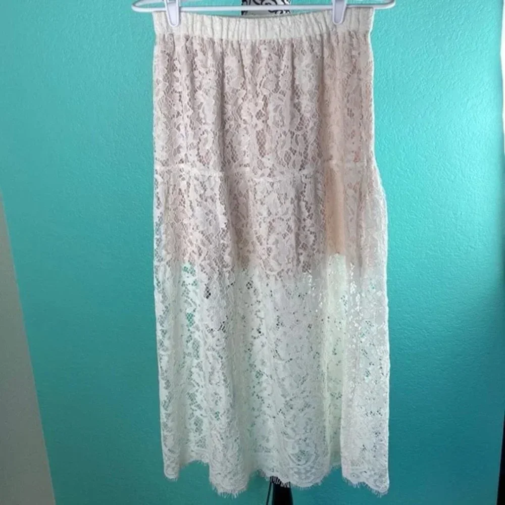 Wilfred Aritzia Lace White Lined Sheer Bohemian Maxi Skirt M - Picture 1 of 9